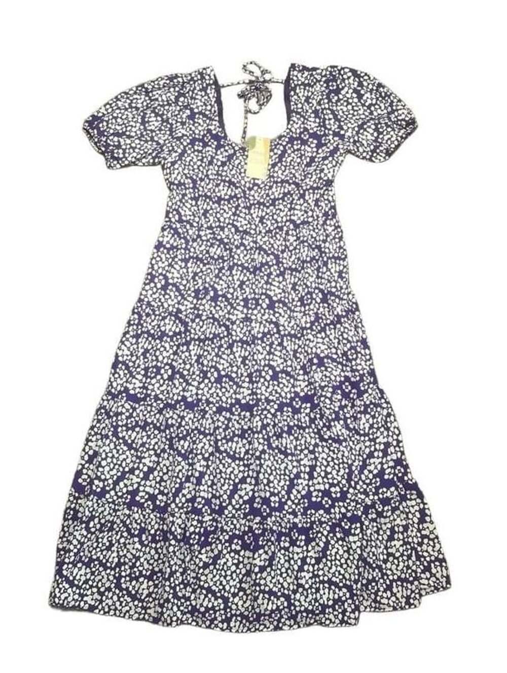 BTFBM Women Puff Short Sleeve Tiered Midi Dress Purple Floral Size L New